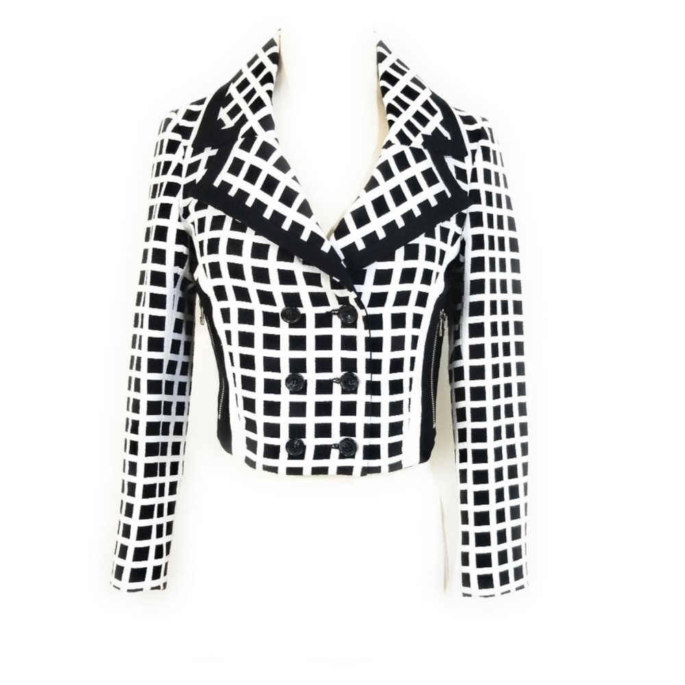 LAMB by Gwen Stefani Windowpane Moto Blazer in Black & White Size 0